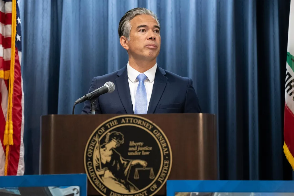 California Attorney General Rob Bonta at the Office of the Attorney General podium