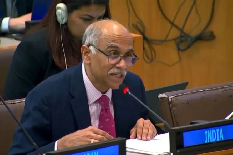 India's envoy addressing the UN Security Council during a session on Pakistan