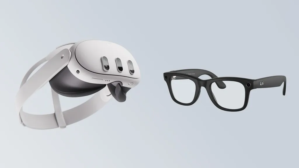 Meta VR headset and camera-free smart glasses product renders