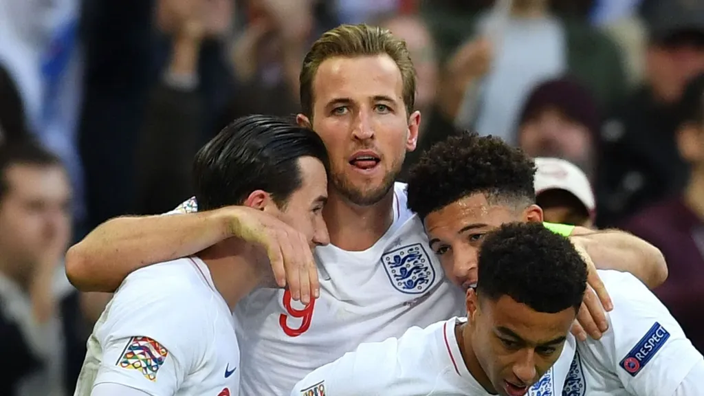 Harry Kane celebrates a goal for England in the Nations League