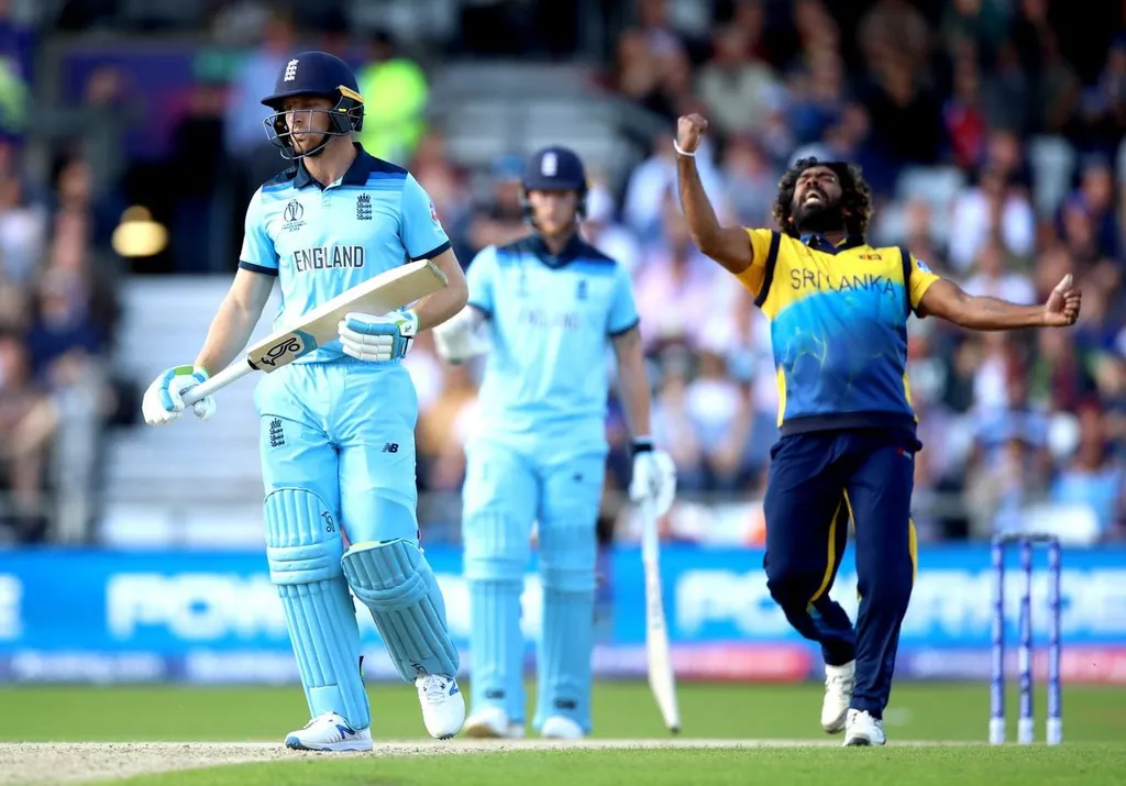 Sri Lanka bowler celebrates a wicket as England's Jos Buttler walks off during an ODI