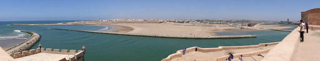 Panoramic view of Rabat's coastline and the Bouregreg river seen from the Kasbah ramparts